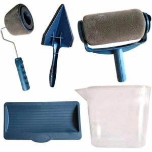 Naadloze Sponsroller 5-delige set - Professionele Roller - Blauw - Universeel - Met Hervulbare Anti-Drup Container - Verfroller
