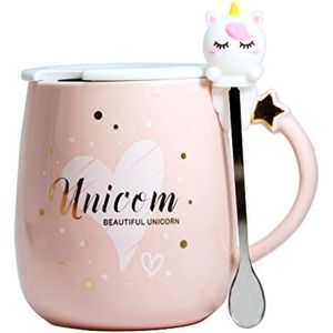 Selbro ® Schattig Eenhoorn Koffie Thee Melk Beker Grappige Nieuwigheidsbeker met Deksel en Lepel