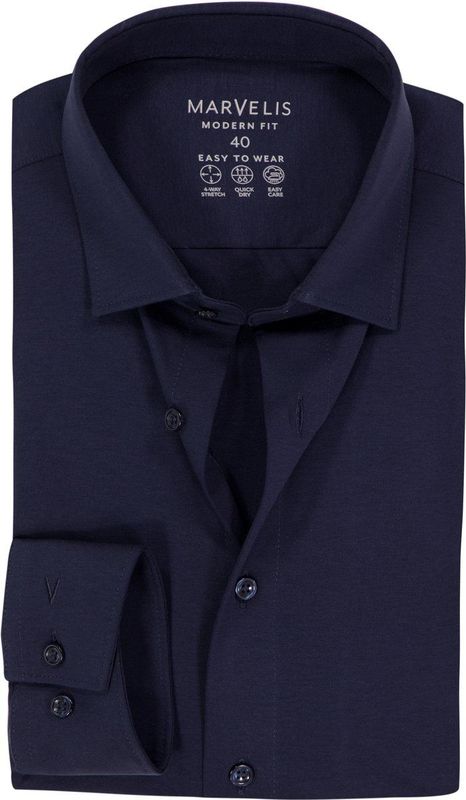 MARVELIS - Modern Fit - Overhemd - Donkerblauw - Strijkvriendelijk