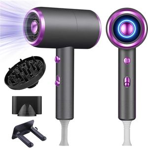 MKSS® Fohn met Diffuser - Haardroger Krullen - Haarfohn - Fohnborstel - Zilver met Lila