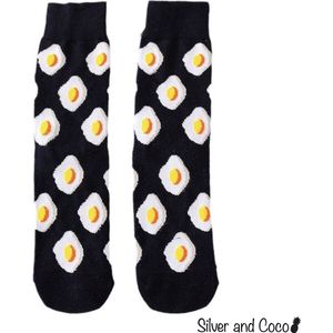 SilverAndCoco® - Ei Sokken / Gekke Vrolijke Foute Happy Sokken voor Volwassenen / Leuke Grappige Dikke Warme Heren Vrouwen Socks / Verjaardag Sok Outfit Katoen / Mannen Vrouwen Kerst Cadeau met Tekst - Eieren
