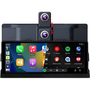 Dashcam voor Auto - 10.26” 4K Dashcam – CarPlay & Android Auto – 350° Rotatie – 6M AHD Achtercamera – Nachtzicht & Rijassistentie - Zwart