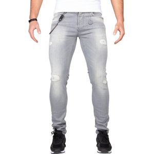 Jeans - LEYON Destroyed Denim Grijs - Spijkerbroek - Slim Fit - W33 L32