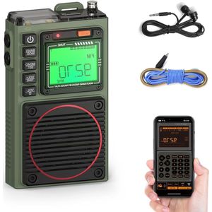 oCreon RF75A Korte Golfradio AM/FM/VHF/SW Draagbare Ontvanger met BT Oplaadbaar 3M Antenne