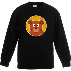 Kinder sweater zwart met vrolijke beer print - beren trui - kinderkleding / kleding 122/128
