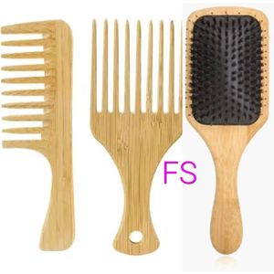 Frazimashop -Bamboe Zwijnharen Haarborstel, grove Kam en Afro kam set - Voor Alle Haartypen - bamboemateriaal set - 3 stuks