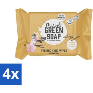 4 x Marcel's Green Soap - Hand doekjes - Vanille & Cherry Blossom - Mild & handig - 15 Doekjes - Hygiënische Handdoekjes - Handreiniger - Natuurlijke Zeep - Biologische Oliën - Alcoholvrije Handdoekjes