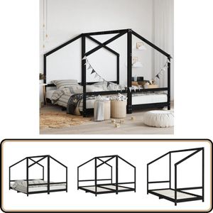 vidaXL Kinderbedframe - 2x (90x190) cm - Grenenhout - Zwart Kinderbed - Houten Bed - Peuterbed - Zwarte Bed - Kids Bed
