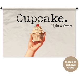 Wandkleed 150x100 cm - Wanddoek Cupcake - Zoet - Kers - Wandtapijt - Wandkleden