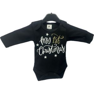 Kerst rompertje zwart lange mouw - my first christmas - maat 62- 2 tot 4 maanden