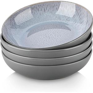 Steengoed Pastakommen Set van 4 - Grote Serveerschaal voor Keuken - Magnetron- en Vaatwasmachinebestendig - Pasta Salade Soep - Witgrijs