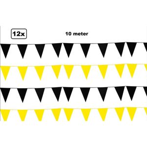 12x Vlaggenlijn zwart en geel 10 meter - vlaglijn festival feest party verjaardag thema feest kleur