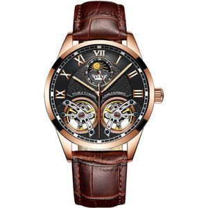 Victorious Bruin Leren Heren Horloge met Zwart Staal en Brons Accenten - Infinity - Ø41mm