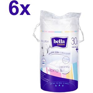 Bella Cotton Wattenschijfjes – 6x 30 stuks – 100% katoen – dermatologisch getest – ultrazacht & niet pluizend - Voordeelverpakking