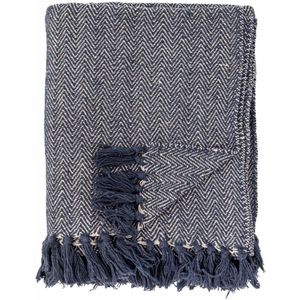 Bloomingville - Visgraat Plaid Blauw - Gerecycled katoen - 130x160 cm