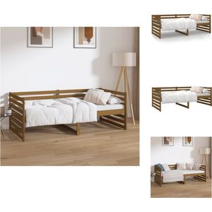 vidaXL Logeerbed - Massief grenenhout - 3-zijdig bedhek - Gelat ontwerp - Veelzijdig bed - Extra opbergruimte - Honingbruin - 193.5 x 96 x 68.5 cm (L x B x H) - Geschikte matras- 90 x 190 cm (B x L) - Bed