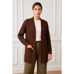 ASTRADAVI Dames Mode - Elegant ribgebreid vest met 2 zakken - One Size - Bruin