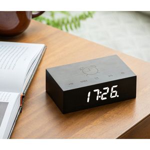 Gingko Flip Click Clock Alarmklok - Zwart Houteffect/LED Wit