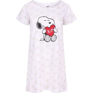 Witte dames nachtjapon met hartjes SNOOPY / L