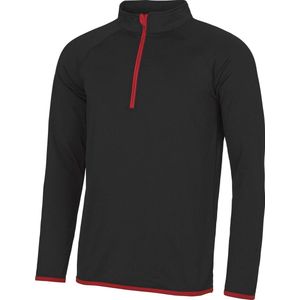 Awdis Gewoon Cool Mens Half Zip Sweatshirt (Jet Zwart / Vuurrood)