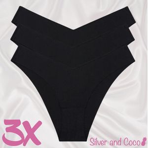 SilverAndCoco® - 3 stuks Naadloze Onderbroeken / Seamless Broekje Dames / Zacht Brazilian Slipje / Naadloos Stretch Ondergoed Vrouw / Hipster Dames Lingerie Onderbroek Slip Black - Zwart / Extra Large