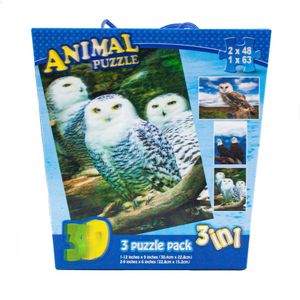 3D Animal dieren Puzzle- 3 in 1 box- 3 puzzles- Uilen en Adelaars- 48 en 63 stukjes