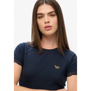 Superdry 90s Lace Trim Korte Mouw Top Blauw L Vrouw