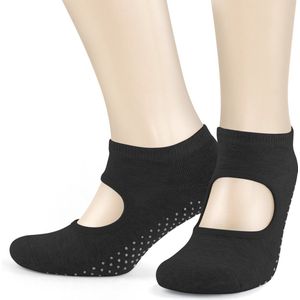 GoWith-katoen sokken-yoga sokken-1 paar-pilates sokken-anti slip sokken-dans sokken-huissokken-dames sokken-zwart-maat 35-40