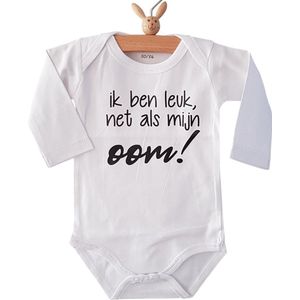 Baby Rompertje met tekst | Ik ben leuk net als mijn oom!  |  lange mouw | wit met zwart | maat 74/80  cadeautje zwangerschap aankondiging geboorte je wordt bent ( weer) oom geworden Kraamcadeau neefje nichtje