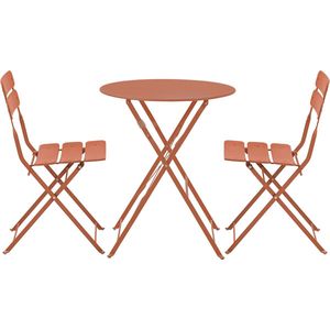 Oviala - Ronde opvouwbare tuintafel en 2 terracotta opvouwbare stoelen