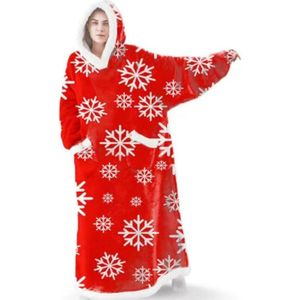 Hoodie deken Hoodie Deken Rood met sterren Premium - Extra lang - Hoodie Blanket - Fleece Deken Met Mouwen - Deken Met Mouwen Voor Volwassenen - Kerstcadeau - Voor Mannen - Voor Vrouwen - Kerst Cadeau Voor Man - Vrouw - Tot aan de enkels