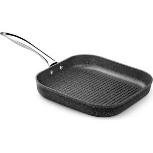 Vierkante Minerale Grillpan Met Groeven 28 X 28 Cm - Gegoten Aluminium - Anti-aanbaklaag - Inductie Geschikt