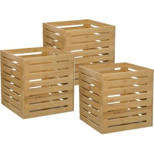 5Five Fruitkisten opslagbox - 3x - open structuur - lichtbruin - hout - L31 x B31 x H31 cm - Decoratie huis en tuin - Kisten/kistjes