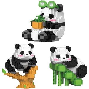Mini bouwstenen panda 3 stuks - klembouwstenen 3-in-1 dierenset voor volwassenen en kinderen