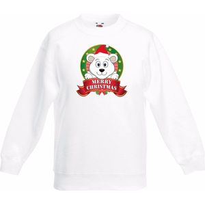 Kerst sweater / trui voor kinderen met ijsbeer print - wit - jongens en meisjes sweater 134/146