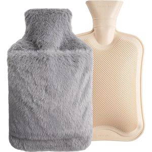 Grote warmwaterkruik 2 l lekvrij afneembare deksel natuurlijk rubber nek schouders rug benen taille grijs