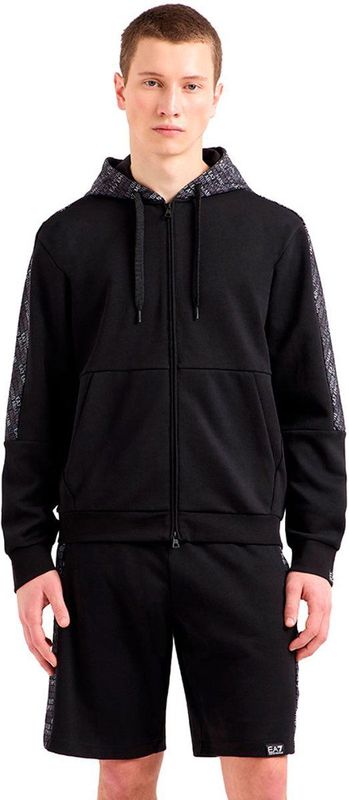 EA7 - Logo Serie - Sweatshirt - Zwart - Katoen - Capuchon met Ritssluiting