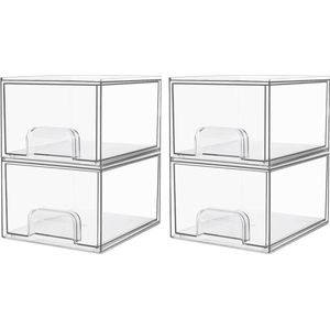 4 stuks stapelbare opbergladen - acrylorganizer met antislipmatten - voor dressoir badkamer