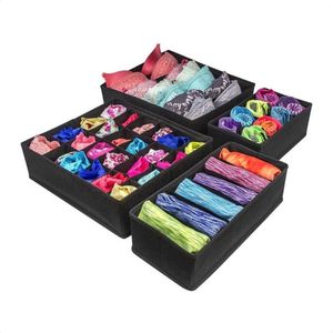 Buxibo Kleding Opbergbox Set - Opvouwbare Kastlade Verdeler / Onder Bed Organizer Opberger - BH/Sokken/Ondergoed - Opbergsysteem Met Vakken - 4 Stuks - Zwart