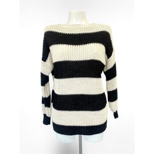 Trui met strepen - Beige/zwart - Geweven sweater - Oversized warme trui - Gebreide trui - One-size - Een maat