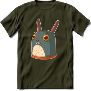 Konijn T-Shirt Grappig | Dieren konijnen Kleding Kado Heren / Dames | Animal Skateboard Cadeau shirt - Leger Groen - XXL