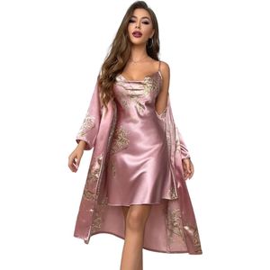 Bovista Satijnen Badjas Dames - Kimono - Kamerjas - Satijn - Ochtendjas - Pyjama - Roze - Maat S