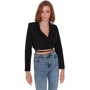 Trendyol Zwart Cropped Geweven Gevoerd Blazerjack Met Dubbele Rij Knopen Twoaw23Bc00100