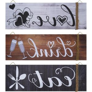 Hangende houten plaquette wanddecoratie - Set van 3 stuks voor woonkamer, gangen, keukens en restaurants Washing Machine