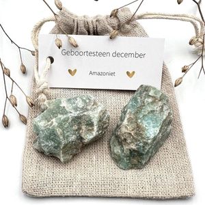 Geboortesteen december - Amazoniet ruw zakje - edelstenen - vriendschap - gefeliciteerd - verjaardag cadeau voor hem/haar - geluksbrenger - brievenbus cadeautje