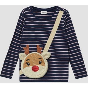 T-shirt - Gestreept - Longsleeve - Kerstmotief - Geborstelde Katoenen Jersey