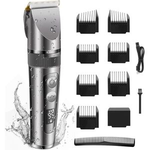 Draadloze Elektrische Haartrimmer met Instelbare Snijlengte en LCD-display - Tondeuse met Verschillende Opzetkammen