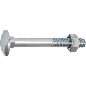 Slotbout met moer. M6 x 80mm. lang. Verzinkt 5 stuks Houtbout. Ifix.