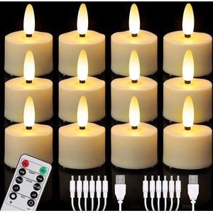 Gezellige LED-Kaarsen Oplaadbare Led Theelichtjes Afstandsbediening Timer Flikkeren Warmwit Dimbaar Elektrische USB-Kabels Halloween Kerstmis Huisdecoratie Ø 4 x 55 cm