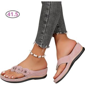 Livano Comfortabele Slippers - Badslippers - Teenslippers - Anti-Slip Slides - Flip Flops - Stevig Voetbed - Roze - Maat 41.5